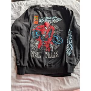 Vintage 90s SpiderMan Sweatshirt small Black Ring Spun Port & Co Crew Neck